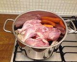 A picture of step 2 of Sunday lunch (chicken noodle soup and baked chicken with potatoes).