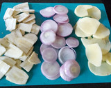 உருளைக்கிழங்கு வாழைக்காய் வெங்காயம் பச்சை மிளகாய் பஜ்ஜி(bajji recipe in tamil) ரெசிபி ஸ்டேப் 1 புகைப்படம்