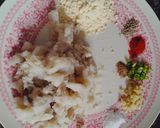 A picture of step 1 of #BCR#Raw banana kofta in caramelized onion gravy.