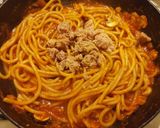 A picture of step 7 of Spaghetti with Tuna and Mushrooms.