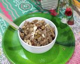 A picture of step 6 of Singhara atta dry fruits halwa.