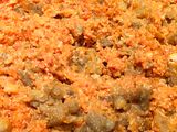 Berenjenas rellenas de pollo, jamón y salchichas al horno