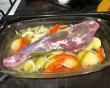 Foto del paso 6 de la receta Paletilla de cabrito al horno al vino blanco verduras y patata