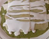 A picture of step 4 of Chicken Enchiladas in Poblano Chile Sauce.