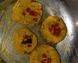 A picture of step 11 of Kaju ki burfi (cherries 🍒 and rose flavour) and laddoo (pan flavour).