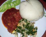 A picture of step 3 of Pounded yam and stew with spinach egg sauce.