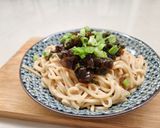 A picture of step 2 of Noodles with Century Egg and Peanut Sauce.
