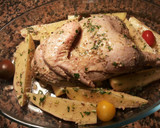 Foto del paso 30 de la receta: Pollo al horno con majado de hígado y patatas rojas asadas