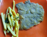 Foto del paso 5 de la receta: Milanesa al horno con panceta, morrón asado, papas fritas