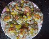 A picture of step 4 of Indian pizza style sevpuri.