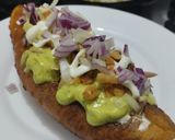 Foto del paso 9 de la receta: Plátano maduro relleno de pollo, chicharrón de cerdo y salsa verde🥯🍖🥑🌮🌯🍗