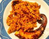A picture of step 8 of Paella Rice with Octopus Finished in the Oven.