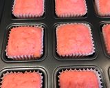 A picture of step 1 of Strawberry Yogurt Cupcakes with cream cheese frosting.