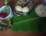 A picture of step 5 of Egg Biriyani, cauliflor chilli,potato fried with Badam Drink.