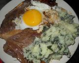 Foto del paso 8 de la receta: Bife a la chapa, huevo, puré de papa con espinaca