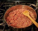 A picture of step 2 of Sausage and Mushroom Pasta in a Parmesan Cream.