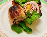 A picture of step 4 of Pork rolls with peaches.