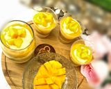 A picture of step 1 of 3 layered mango custard pudding.