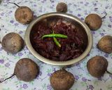 A picture of step 7 of Kerala style beetroot pickle.