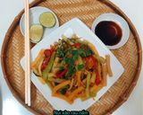 Hình bước làm 3 của món Nui xào rau nấm