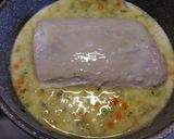 A picture of step 3 of Pork in a creamy artichoke sauce with saffron mash.