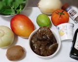 A picture of step 1 of Mango, Fruits and Shrimp Salad with Nuts.