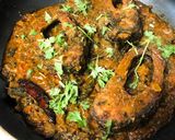 A picture of step 5 of Gongura Chepala Pulusu (Andhra style Fish Curry with Sorrel Leaves).