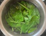 A picture of step 3 of Patishapta with a spinach purée.
