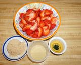 A picture of step 3 of Rice flour pancakes with frozen banana yogurt and strawberry sauce.