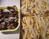 A picture of step 2 of Fettuccine with mushrooms, Basil and goat's cheese.