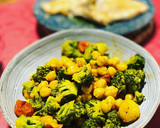 Foto del paso 5 de la receta: Curry de garbanzos y brócoli 🥦 con bacalao a la plancha y ajo aceite