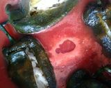 A picture of step 6 of Chiles Rellenos with Squash Blossoms.
