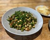 A picture of step 3 of Tabbouleh with chickpeas (not traditional).