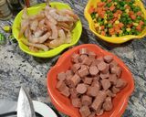 A picture of step 2 of Fried rice with shrimps and chicken sausage.