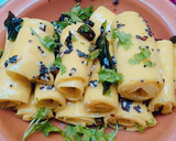 A picture of step 8 of Gujarati khandvi.