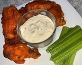 A picture of step 4 of Buffalo Wings with home-made Blue Cheese Dip.