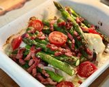 Une image de l'étape 5 de Lotte Rôtie aux Asperges & Lardons.