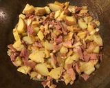 A picture of step 4 of California Farm Ham Potato Onion Chard Stirfry in mild pepper sauce.