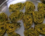 A picture of step 4 of Arbi Patra(Aloo Wadi).
