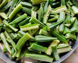 A picture of step 1 of Gujrati Bhinda batata nu shak/allo bhindi ki sabzi.