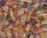 A picture of step 2 of Carbonara with crispy guanciale.