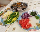 A picture of step 1 of Pointed gourd and potato subji.