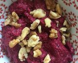 A picture of step 4 of Beetroot and walnut dip - a variation of Muhammara (vegan).