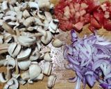 A picture of step 1 of Chettinad mushroom fry.