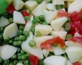 A picture of step 1 of Alu matar raita 🥔.