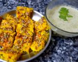 A picture of step 11 of Makai dhokla.