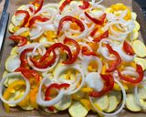 Une image de l'étape 11 de Gratin de courgettes jaunes et poivrons bicolores au jambon, mozzarella et crème de parmesan.
