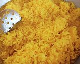 A picture of step 4 of Zarda Chawal 🧡❤️💛.