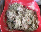 A picture of step 2 of Mutton kababs and parathas with curd chattny and salad.