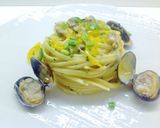 A picture of step 7 of Linguine with Clams, Yellow Bell Pepper, and Green Chili.